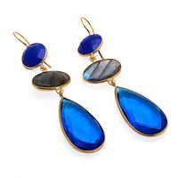 Blue Chalcedony, Gray Chalcedony & Blue Topaz Quartz Gemstone Earrings