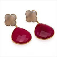 Fuchsia Chalcedony & Gray Chalcedony Gemstone Earrings
