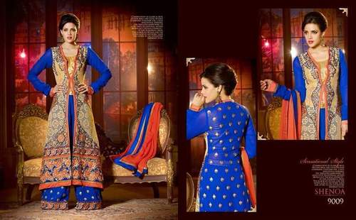 Designer Party Wear Anarkali Suit - Silk Blend, 54 Inches, Blue | Elegant Design, Embroidery Work, Comfortable Fit, Ethnic Grace
