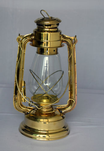 Vintage hanging/table full brass oil lamp lantern with clear glass chimney decor