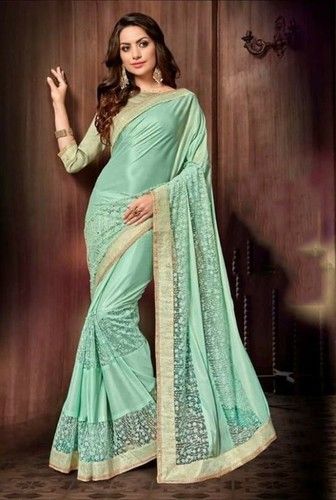 Teal Blue Sethnic Shreeram Blossom Sarees Lycra Net