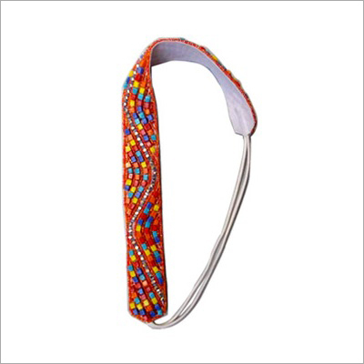 Multicolor Beaded Headband with brown background