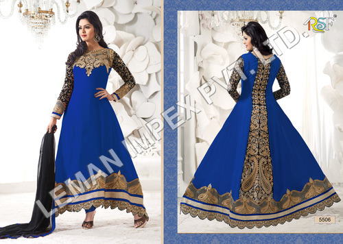 Salwar Suit - Silk, 52 Inches, Blue | Elegant Design, Gold Embroidery, Comfortable Fit, Stylish Look, Perfect Stitching, Durable Material