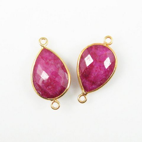 Pear Dyed Ruby Gemstone Connectors