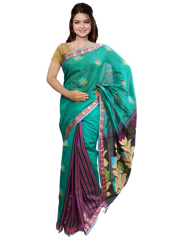 Bengal Handloom Sky Silk Achal Saree