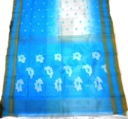 Bengal Handloom Kotha Sky Silk Saree