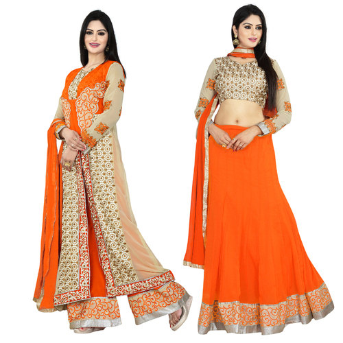 Admirable Orange Faux Georgette Anarkali Suit