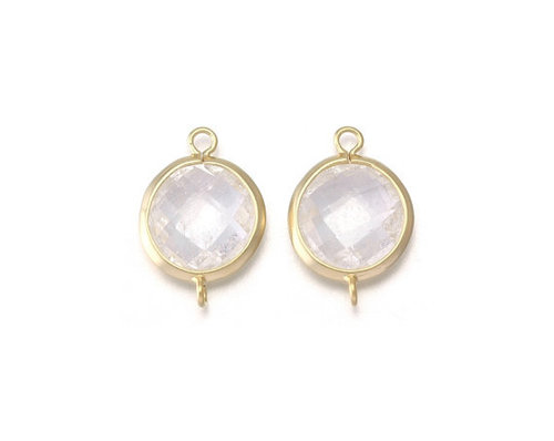 Rainbow Moonstone Connector - 925 Sterling Silver Vermeil, Faceted Round AAA Quality Gemstone Bead