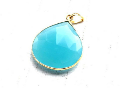 Pear Aqua Chalcedony Gemstone Pendants