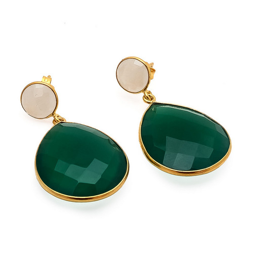 Green Onyx & Milky Chalcedony Gemstone Earrings