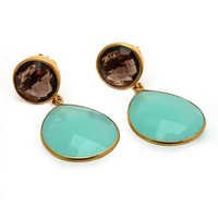 Aqua Chalcedony & Smoky Topaz Gemstone Earrings