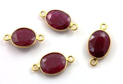 Oval Dyed Ruby Gemstone Connectors