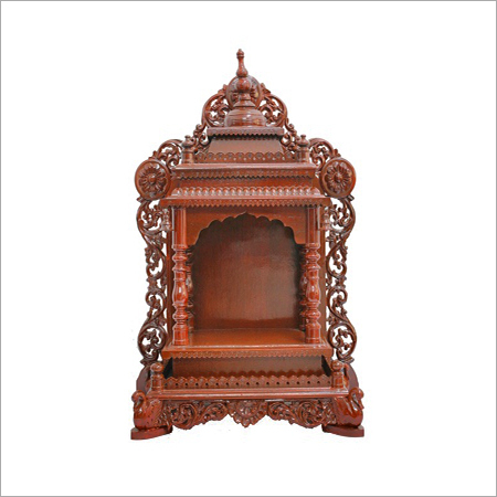 Traditional Pooja Mandir - Wood 18x12x6 Inches Brown, Polished Finish, Intricate Carvings, Elegant Durable Design
