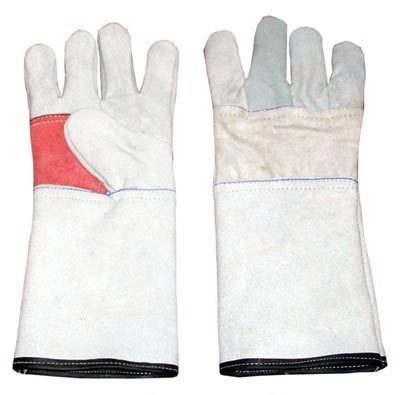 Leather Hand Gloves - Split Grain Cowhide, 14 Inches Long, White Color | Flannel Lining, Comfortable, Durable, Heat Protection, Increased Safety