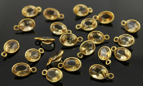 Citrine Connector - 2 Micron Vermeil Over 925 Sterling Silver, 8x10mm AA Quality Faceted Oval Quartz Bead, 15-20 Grams Weight