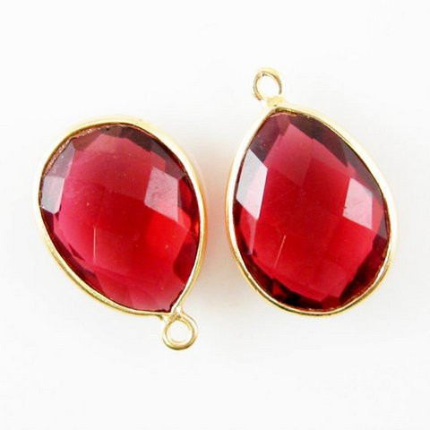 Ruby Hydro Gemstone Connector - 925 Sterling Silver, 10x14mm Pear Faceted AA Quality Quartz, 2 Micron Gold Vermeil | Jewelry Type: Connector Beads, Weight: 10-20g