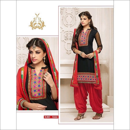 Gorgeous Pink And Black Cotton Patiala Salwar Kameez 2666