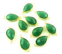 Green Onyx Gemstone Connector - 925 Sterling Silver Vermeil, Pear Shaped Faceted Natural Aaa Onyx, Weight 15-20g | Connector Beads, Gold Over Silver