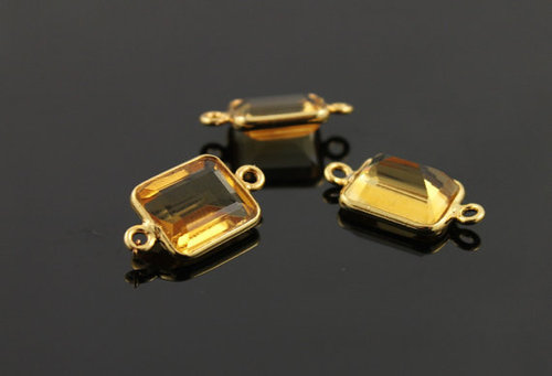 Citrine Gemstone Connector - 10x14mm AA Faceted Octagon, 925 Sterling Silver Vermeil with Gold Over Silver