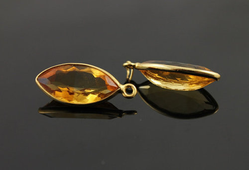 Citrine Gemstone Connector - 10x20mm Marquis Faceted AA Quality | 925 Sterling Silver Vermeil, Gold Over Silver Bead