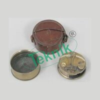 Box Sextant With Leather Case - Brass & Leather, Cylindrical Design With Pull-out Eyepieces, Purple Velvet Lining, Maker's Mark Inscription