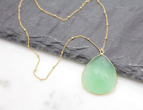 Pear Aqua Chalcedony Gemstone Pendant