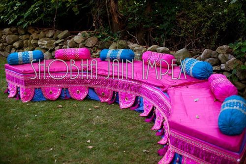 Pink And Blue Half Round Bench For Sangeet