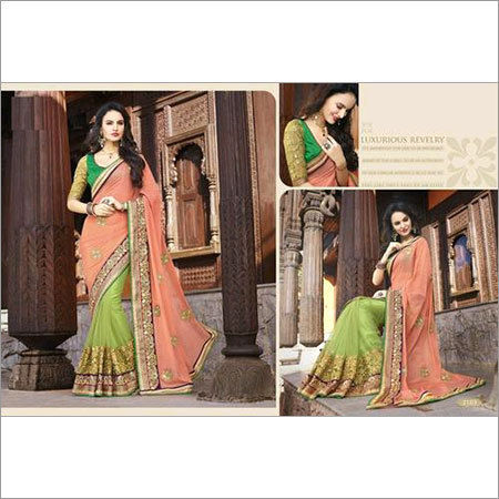 Heavy Embroidered orange and Light green saree 2103