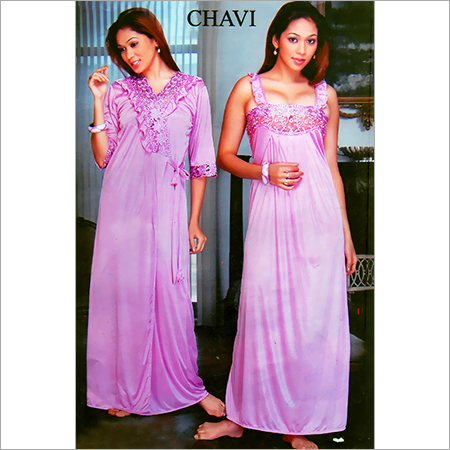 Two Piece Long Satin Nightgown