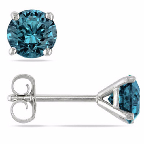 BLUE Diamond Earrings - 1.00 carats in 14 K Gold - CERTIFIED