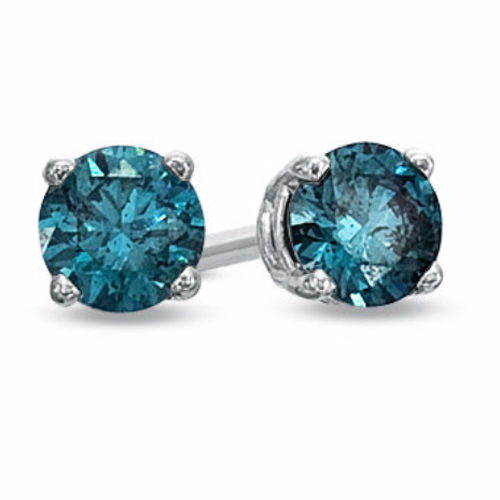 BLUE Diamond Earrings - 0.50 carats in 14 K Gold - CERTIFIED