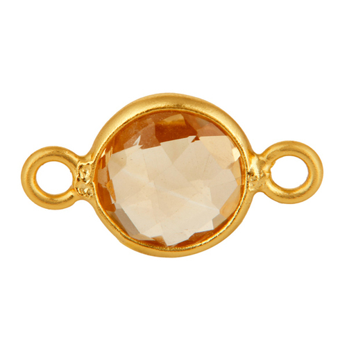 Citrine Gemstone Connector - 925 Sterling Silver Vermeil, AA Grade Quartz Faceted Round Shape with Oval Connector Beads