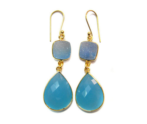 Earrings Blue Chalcedony & Durzy Gemstone