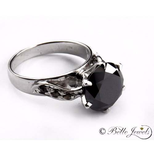 3 ct Black Diamond Solitaiare Ring in 925 silver
