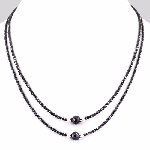 2 Row Black Diamond Beads Necklace