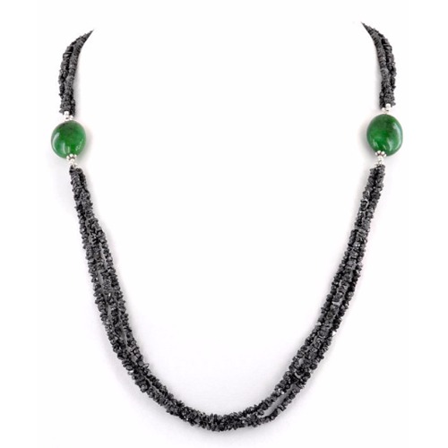 Designer Rough Black Diamond Beaded Necklace- 3 lines