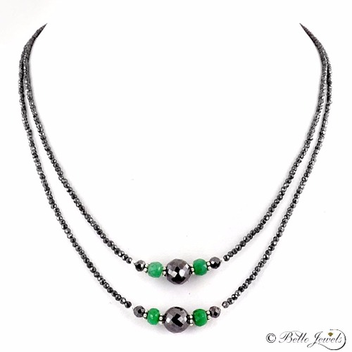 Black Diamonds with Emerald Gemstone Beaded Necklace
