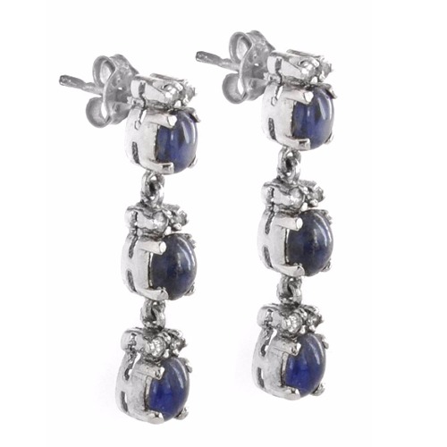 Beautiful Handmade Blue Sapphire Dangle Studs in Sterling Silver
