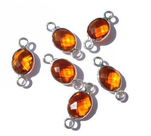 Citrine Gemstone Connector - AA Quality Faceted Oval Quartz, 925 Sterling Silver, Connector Beads