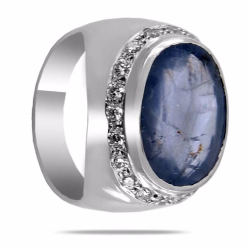 Blue Sapphire Ring with Rose cut Diamonds in Silver
