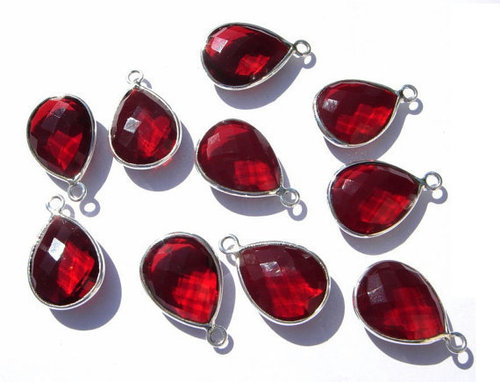 Ruby Hydro Gemstone Connectors - AA Quality, Faceted Pear Shape in 925 Sterling Silver, 15-20 Grams