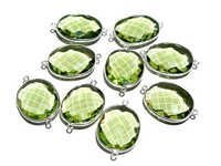 Green Amethyst Gemstone Connector - 925 Sterling Silver, 10-20 Weight, Faceted Oval Shape | Aaagemstone Quality, Quartz Stone Type, Elegant Connector Beads