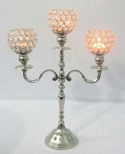 Silver And Golden 3 Crystal Ball T-light Candle Stand B