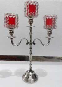 3 Arm Red Glass Votive Candle Stand