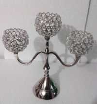 Silver 3 Crystal Ball T-light Candle Stand
