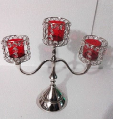 3 Arm Red Glass Votive Candle Stand