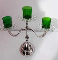3 Green Glass Votive Candle Stand 9