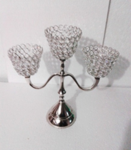 3 Arm Crystal Cone T-Light Candle Stand