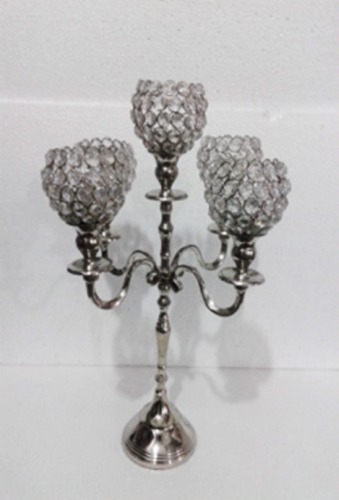 Silver 5 Crystal Ball T-Light Candle Stand