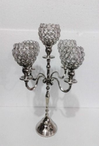 Silver 5 Crystal Ball T-light Candle Stand